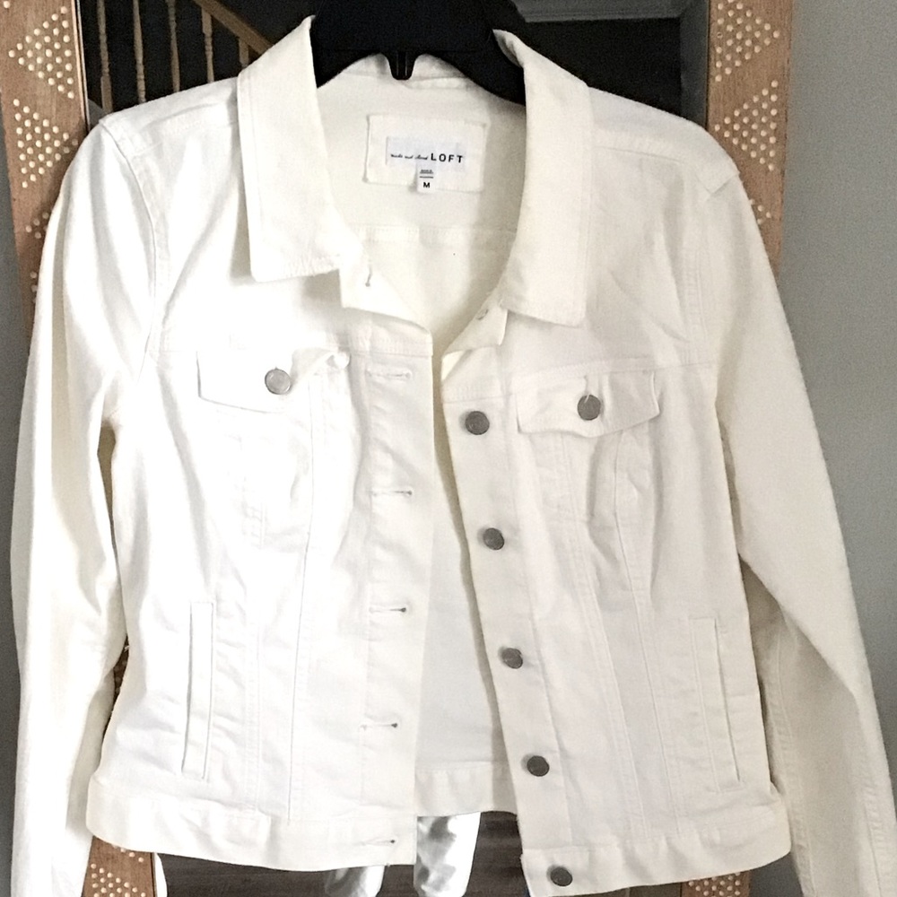 Loft white denim jacket, cropped, stretch material